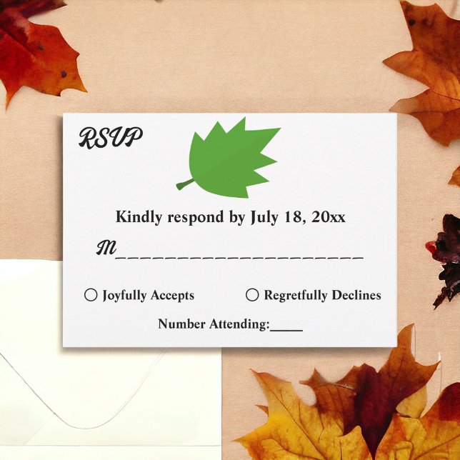 Cartão RSVP Elegante Casamento outono Verde de outono de Chic (Criador carregado)
