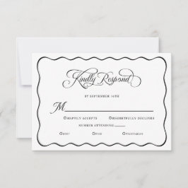Cartão RSVP Elegante Casamento Responda Gentilmente Quadro Ond