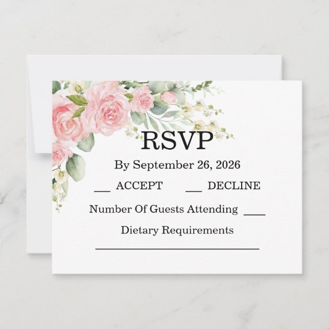 Cartão RSVP Elegante Casamento Rosa Rosa (Frente)