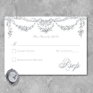 Cartão RSVP Elegante Casamento Vitoriano Cinza Francês com Chi