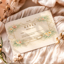 Cartão RSVP Elegante Celebração de Formatura Floral Geométrica