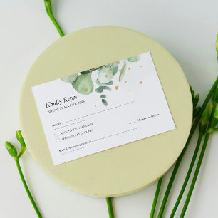 Cartão RSVP Elegante Chic Green Eucalyptus com sotaques Dourad