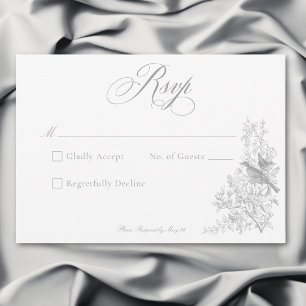Cartão RSVP Elegante Cinza Casamento de Chinoiserie com Nature