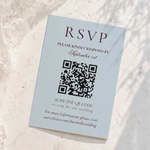 Cartão RSVP Elegante Código QR Azul Francês e Borgonha