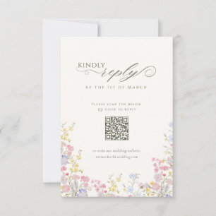 Cartão RSVP Elegante Código QR de Caligrafia de Flor Silvestre