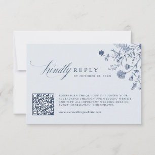 Cartão RSVP Elegante Código QR Floral Clássico Verde Sage Vint