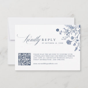 Cartão RSVP Elegante Código QR Floral Clássico Verde Sage Vint