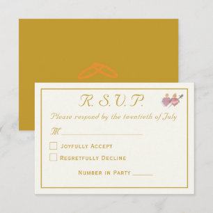 Cartão RSVP Elegante Creme e Ocre Dois Corações Casamento Cató