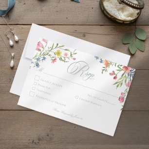 Cartão RSVP Elegante Crista de Flor Silvestre Pastel em Tom de