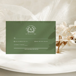Cartão RSVP Elegante Crista de Monograma de Sage Casamento