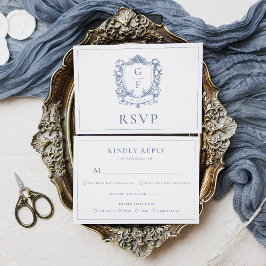 Cartão RSVP Elegante Crista de Monograma Rosas Francesas Casam