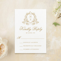 Elegante Crista Floral Monograma Dourado Casamento