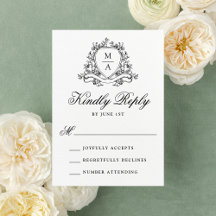 Elegante Crista Floral Preta Monograma Casamento