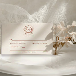 Cartão RSVP Elegante Crista Monograma Rústico Casamento