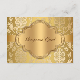 Cartão RSVP Elegante Damask Floral Swirl Dourado Anniversário 