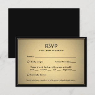 Cartão RSVP Elegante e Sofisticado Preto e Dourado com Opções 
