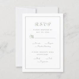 Cartão RSVP Elegante Enclausura de Casamento em Verde e Branco