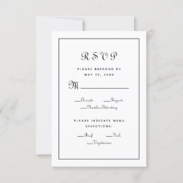 Cartão RSVP Elegante Enclausura de Casamento Preto e Branco Re