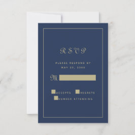 Cartão RSVP Elegante Enclausura Preta com Grafia a Ouro para C