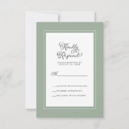 Cartão RSVP Elegante Enclosure de Casamento Verde Sage Branco 