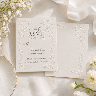 Cartão RSVP Elegante Estilo Floral Vintage Casamento com Relev