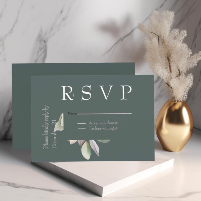 Cartão RSVP Elegante eucalipto minimalista (Criador carregado)
