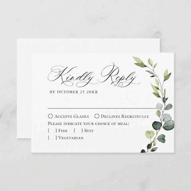 Cartão RSVP Elegante Eucalyptus Bohemian Casamento, ESCOLHA DE (Frente/Verso)
