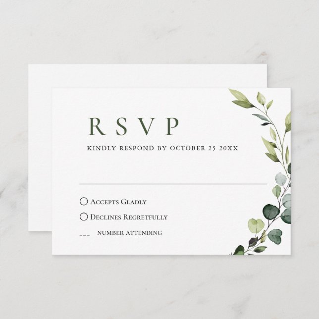 Cartão RSVP Elegante Eucalyptus Bohemian Casamento, ESCOLHA DE (Frente/Verso)