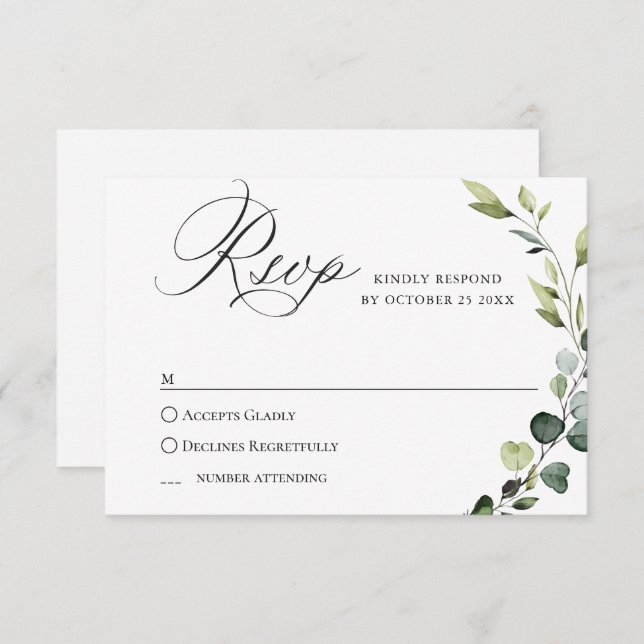Cartão RSVP Elegante Eucalyptus Bohemian Casamento, ESCOLHA DE (Frente/Verso)