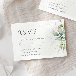 Cartão RSVP Elegante Eucalyptus Deixa Casamento Dourado Greene
