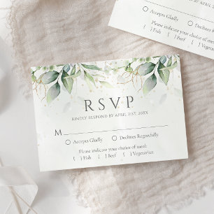 Cartão RSVP Elegante Eucalyptus Deixa Casamento Dourado Greene