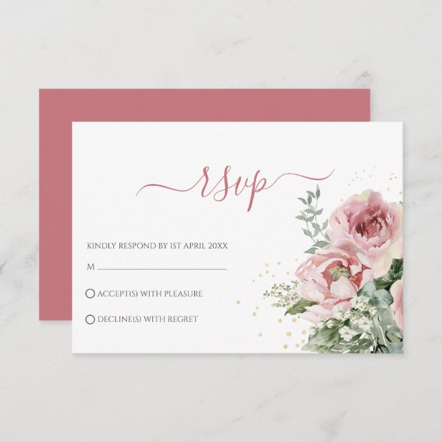 Cartão RSVP Elegante Eucalyptus Deixa Casamento Dourado Verde (Frente/Verso)