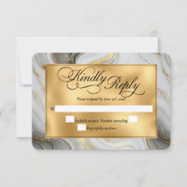 Cartão RSVP Elegante Faux Dourado, Cinza e Casamento Branco Ma
