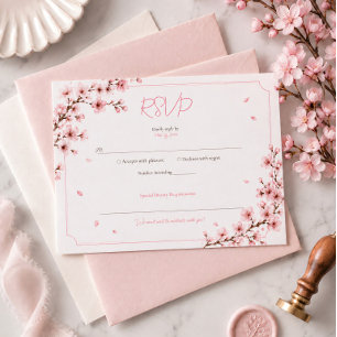Cartão RSVP Elegante Flor de Cerejeira Botânica Floral Sakura