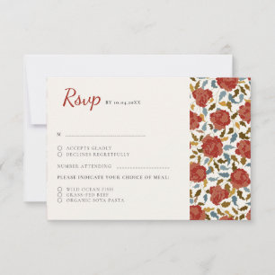 Cartão RSVP Elegante Flor de Rosa Vermelha Dourada Empoeirada