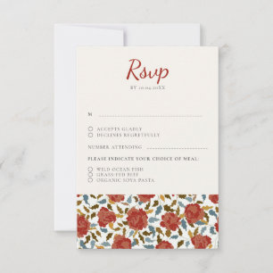 Cartão RSVP Elegante Flor de Rosa Vermelha Dourada Empoeirada