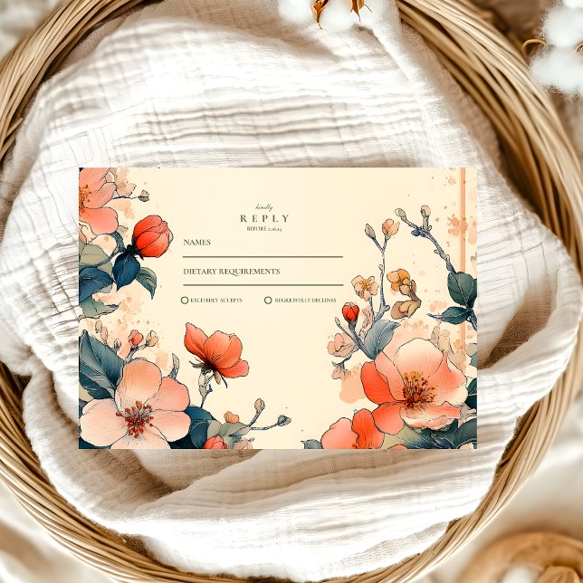 Cartão RSVP Elegante Floral Art Nouveau Wedding (Criador carregado)