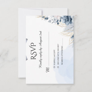 Cartão RSVP Elegante Floral Azul Poeirento com Laço