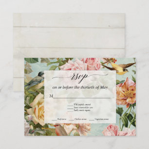 Cartão RSVP Elegante Floral Bege Rosa Água Rosas Madeira Rústi