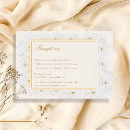 Cartão RSVP Elegante Floral Branco Marfim com Borda Dourada Ca