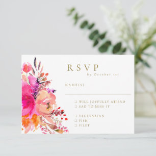 Cartão RSVP Elegante Floral Cor-de-Rosa em Aquarela para Casam