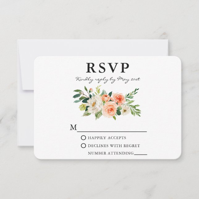Cartão RSVP Elegante Floral de Coral de Aquarela (Frente)