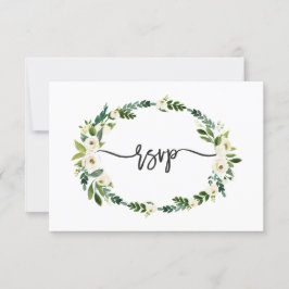 Cartão RSVP Elegante Floral de Floração Branca com Caligrafia