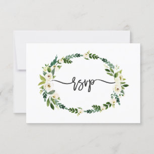 Cartão RSVP Elegante Floral de Floração Branca com Caligrafia 