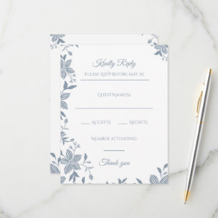 Cartão RSVP Elegante Floral em Azul Poeirento Presença