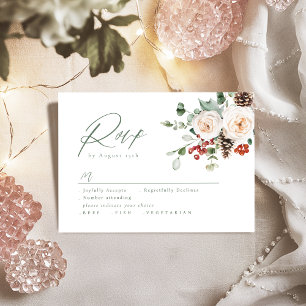 Cartão RSVP Elegante Floral Festivo Férias Casamento de Invern