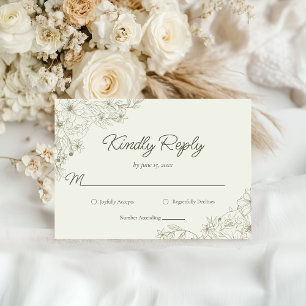 Cartão RSVP Elegante Floral Minimalista Responda por Favor Cas
