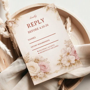 Cartão RSVP Elegante Floral Neutro Rosado