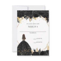 Elegante Floral Princesa Preto Dourado Quinceanera