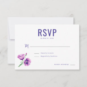 Cartão RSVP Elegante Floral Roxo